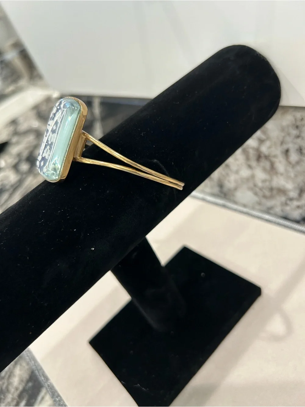 Barse Gold-Tone Blue Floral Tile Cuff Bracelet